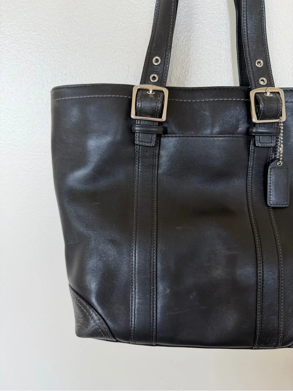 COACH Hampton F10194 Vintage Black Smooth Leather Tote Shoulder Bag